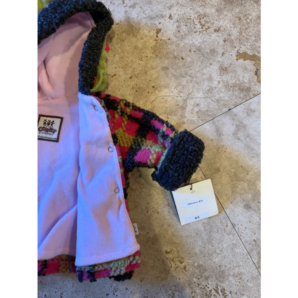 Girls Corky & Company Jacket Pink Green SM 0-3 m but fits more like 6-9 m - Picture 4 of 8